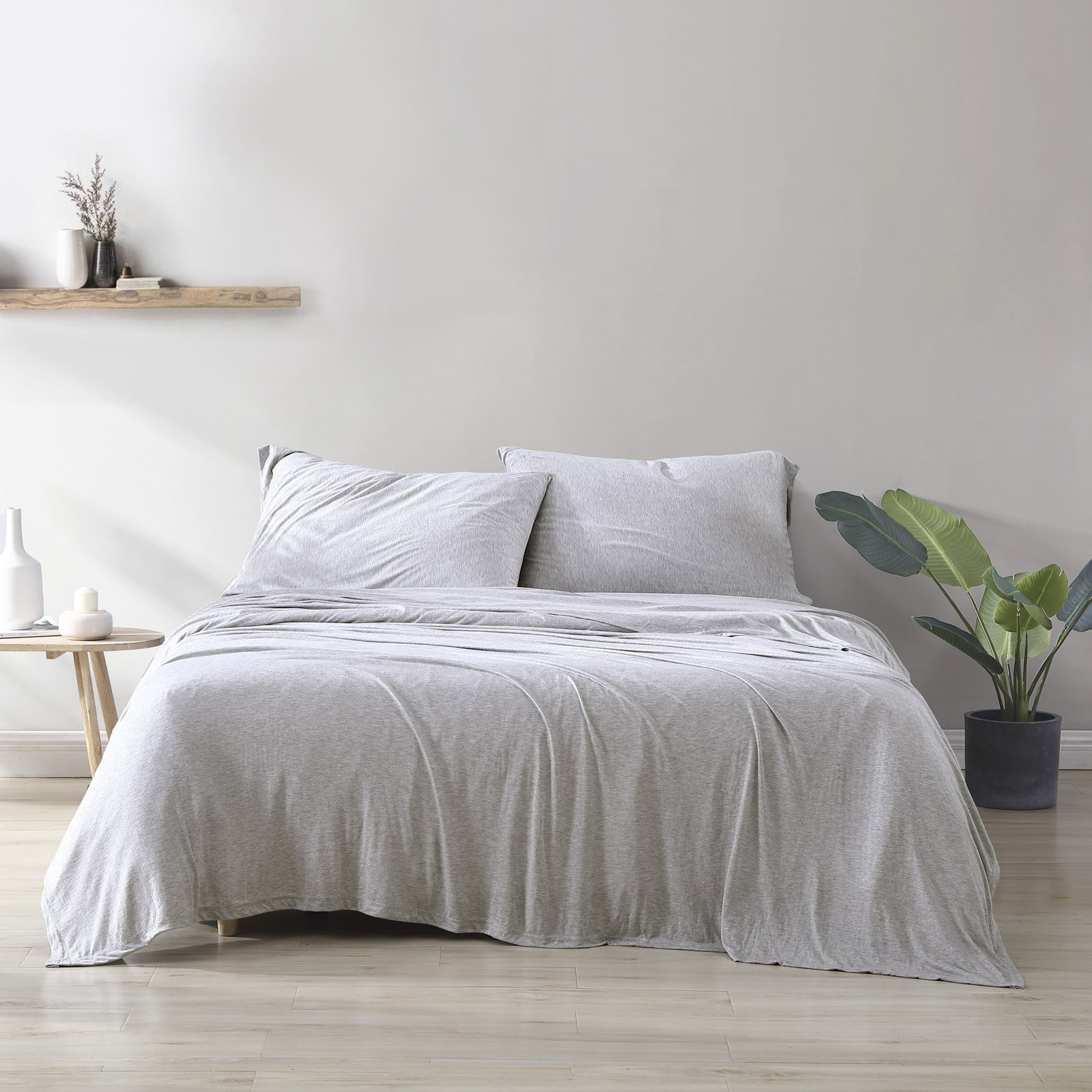Fransen Sheet Set, Heather Light Gray, Queen Sheet Set with 2 Pillowcases