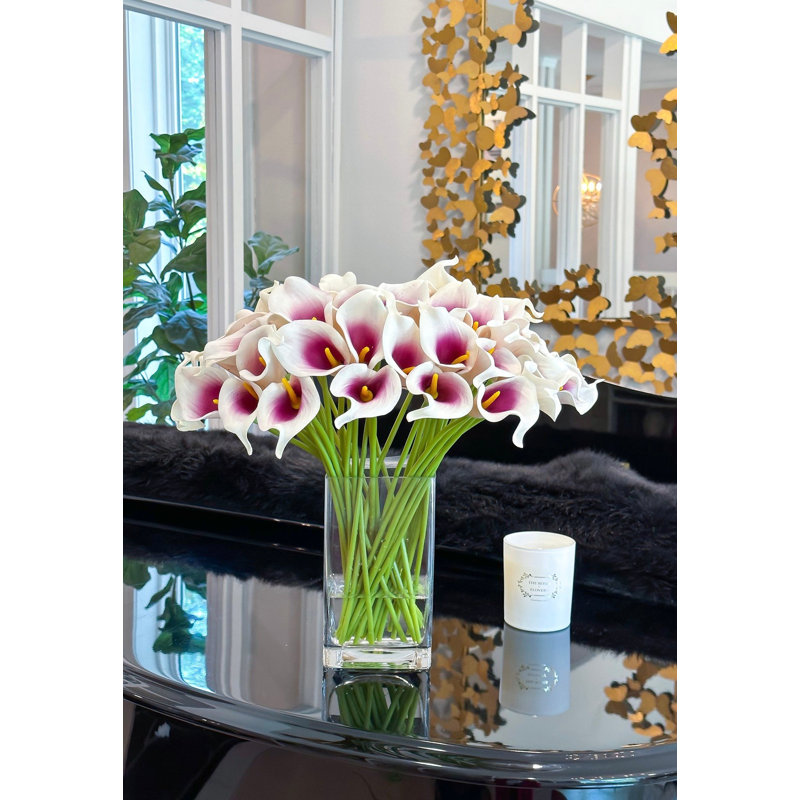 Purple Ombre Calla Lilies Faux Floral Arrangement In Glass Vase