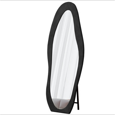 Full Length Mirror, 63" X 24" Floor Mirror/ Wall Mirror, Flannel Wrapped Wooden Frame Floor Mirror,Irregular Wavy Mirror Standing/Halling Large Wall Mirror For Bedroom,Living Room, Dressing Room