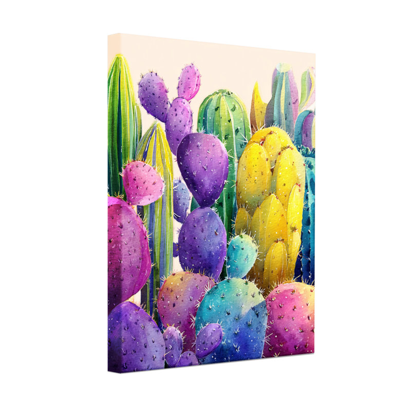 Plantes et fleurs, impression de cactus coloré aquarelle, H 24 po x l 16 po