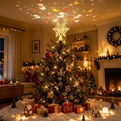 Projecteur rotatif à 360° pour décorer un sapin de Noël en forme de flocon de neige, idéal pour les fêtes et autres occasions. Décoration d'arbre de Noël et de fêtes.