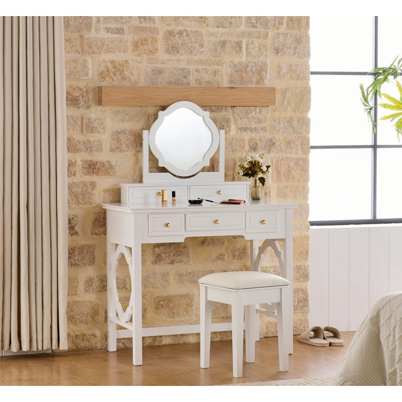 Coiffeuse de maquillage avec miroir réversible et tabouret