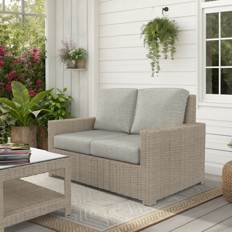Henri Outdoor Loveseat With Sunbrella Cushions, Canvas Granite