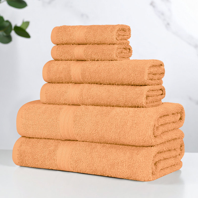100% Cotton Lightweight Quick-Drying Absorbent 6-Piece Towel Set, Peach
