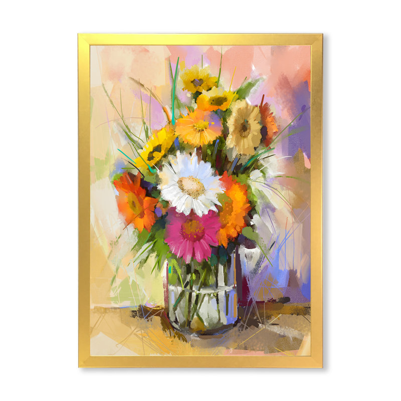 Bouquet de fleurs de gerbera - Peinture, Cadre photo doré, H 36 po x l 24 po x P 1 po