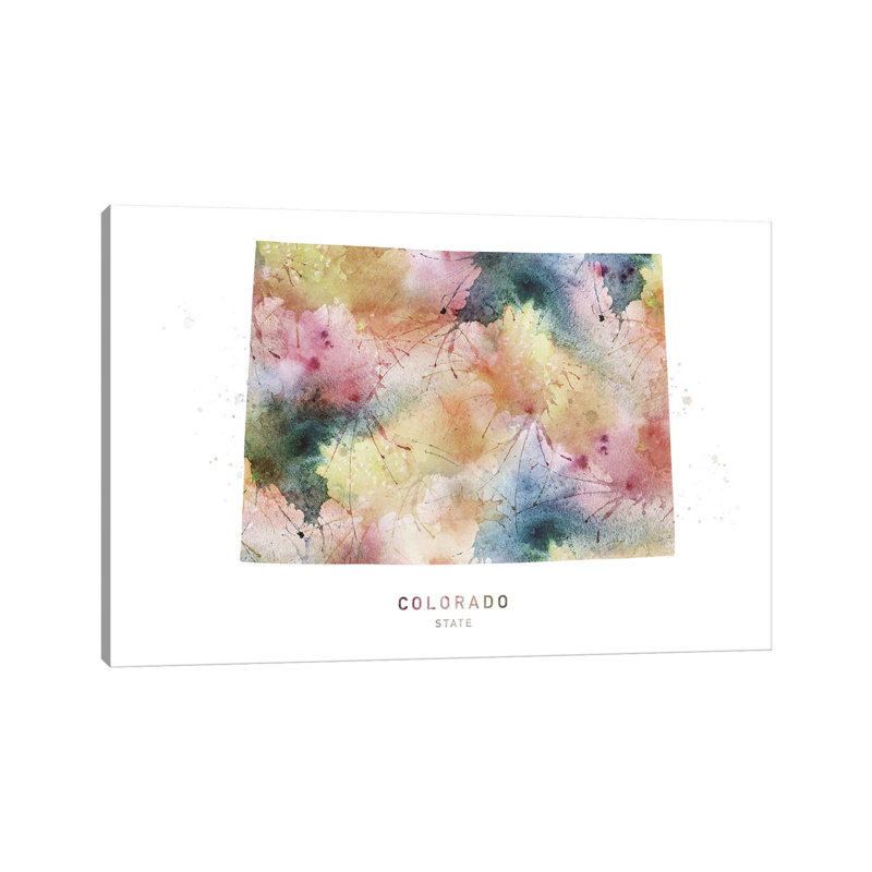 Wyoming Watercolor State Map - impression sur toile tendue, H 18 po x l 26 po x P 1,5 po, Colorado