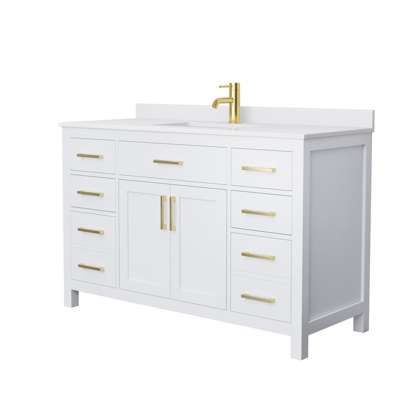Beckett 54" Freestanding Single Bathroom Vanity with Cultured Marble Top, White, Brushed Gold, White Cultured Marble