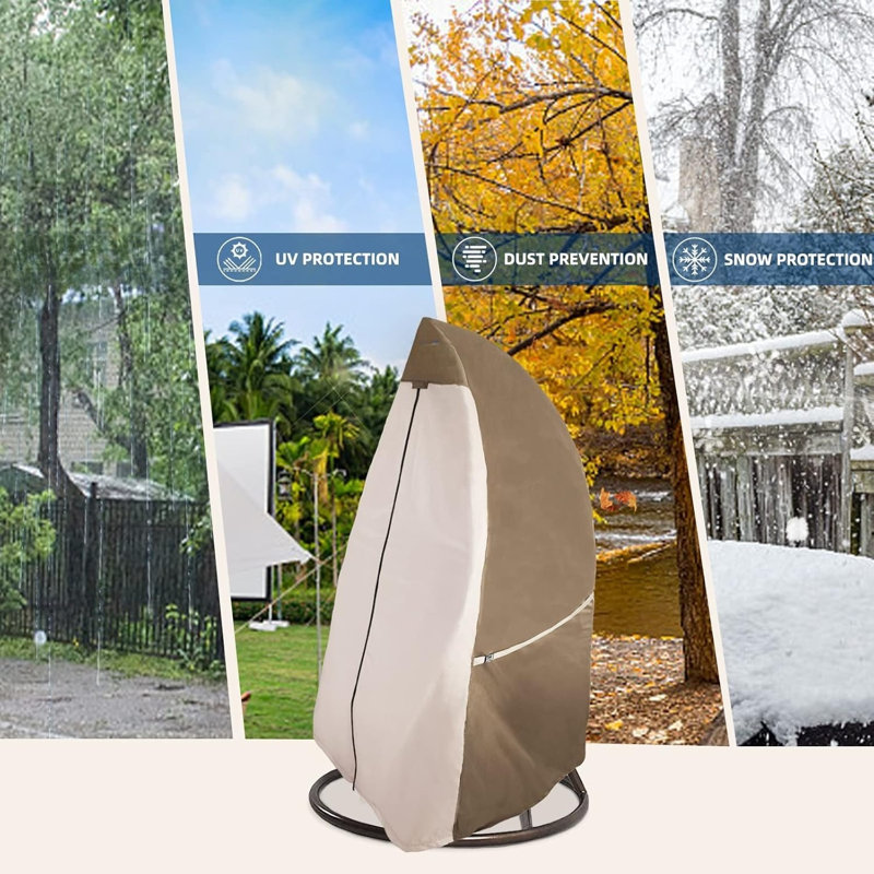 Housse pour fauteuil beige beige, protection imperméable enduite d'argent avec fermeture à glissière imperméable à l'avant et boucle de sangle élastique à l'arrière