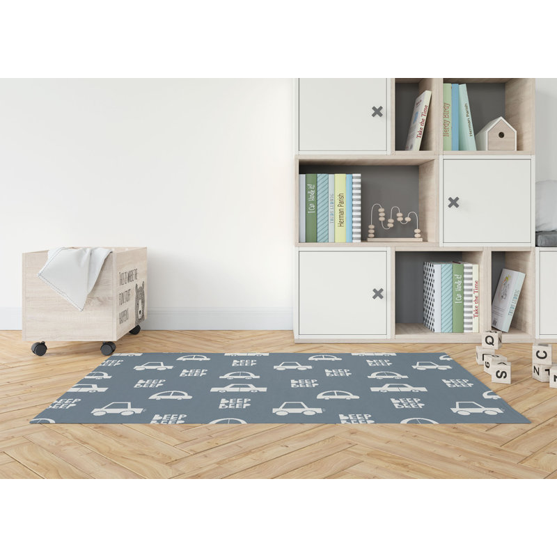 Beep Kids Play Mat, Blue/Ivory, Rectangle 5' x 7'