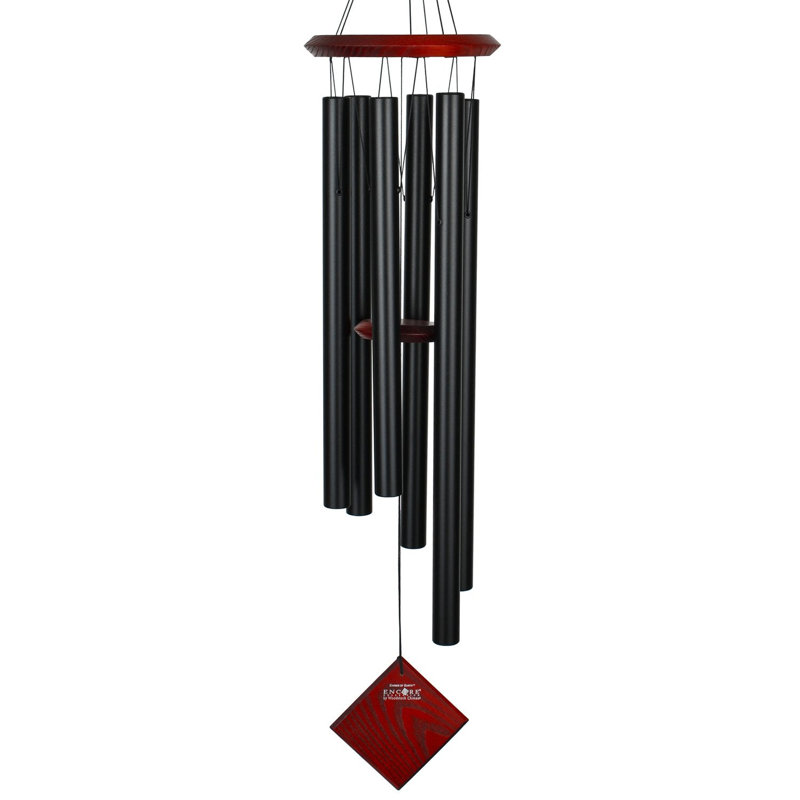 Black Aluminum and Wood Pentatonic Wind Chime, 37"