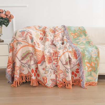 Jeté Boho 100% coton, couvertures légères et respirantes pour chaise de canapé, couvertures de lit de style campagnard d'été pour toutes les saisons