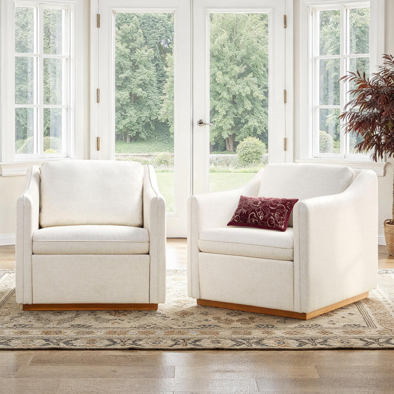 2-Pack Modern Farmhouse Upholstered Swivel Armchairs, Cream