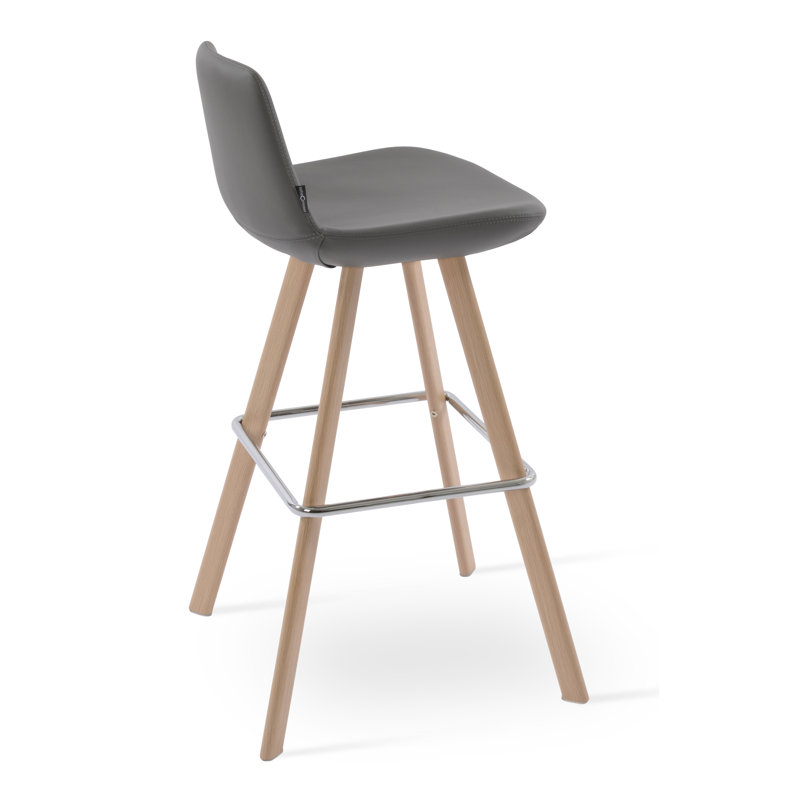 Tabouret de comptoir bar & Pera, Bois de frêne naturel, Similicuir gris, Tabouret de bar (siège d'une hauteur de 29 po)