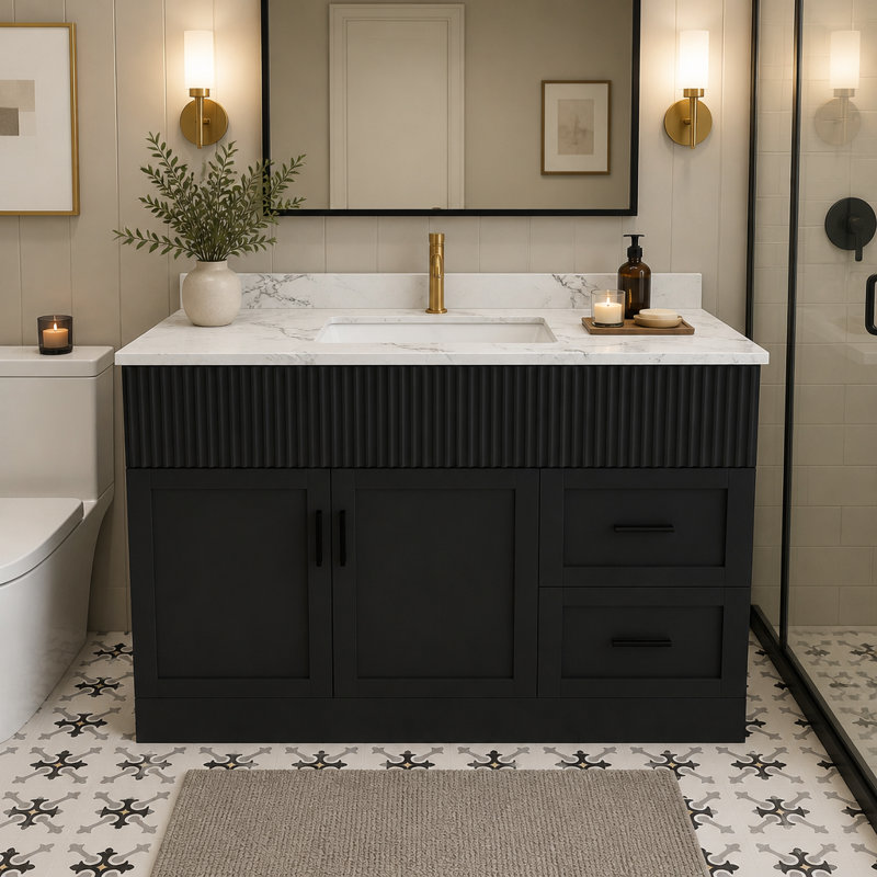 Freestanding Standard Single Vanity Bathroom Vanity With Faux Marble Top