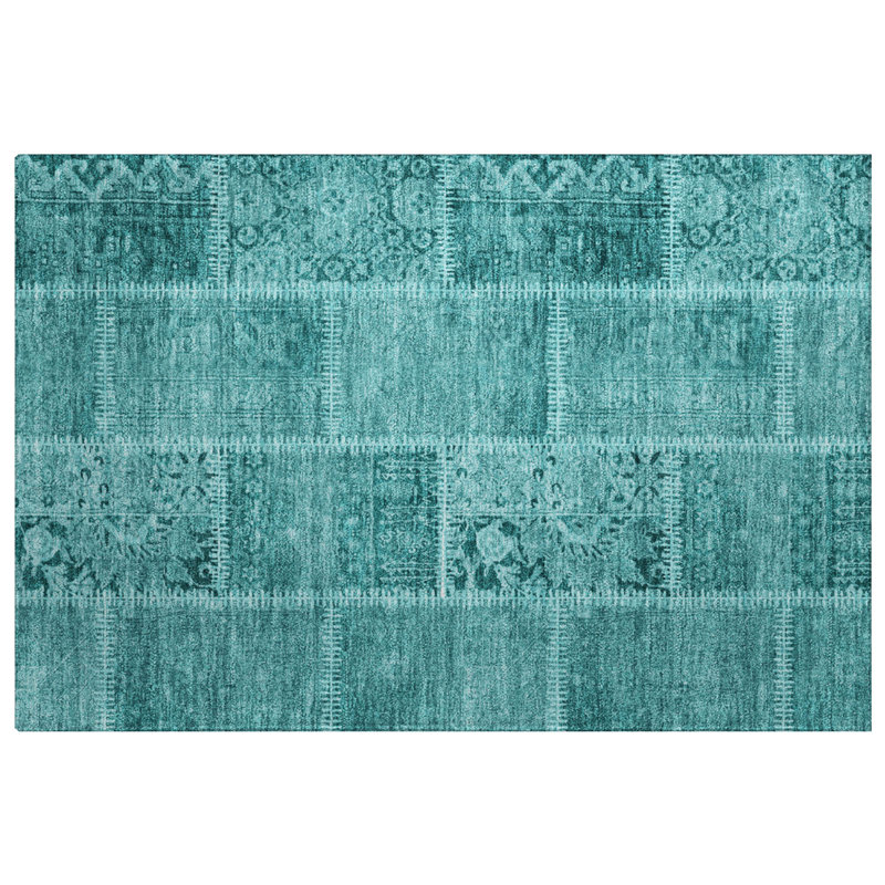 Tapis à poil long de qualité supérieure lavable à la machine ADS635, Turquoise, 2'6" x 3'10"