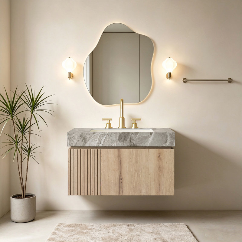Armoire de salle de bain de luxe en bois naturel 30 po Luxury