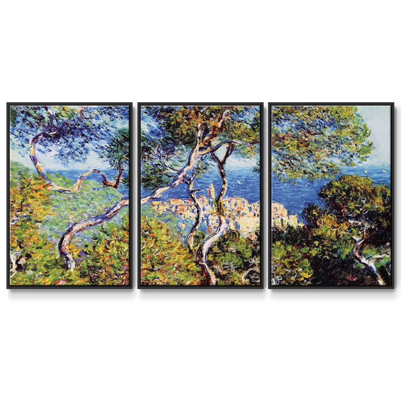 Monet, encadré sur toile, 3 pièces, Noir, H 24 po x l 48 po x P 2 po