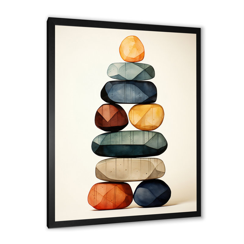Sculpture «Finding Balance Rock Balancing Cairn» sur toile, Cadre simple noir, H 32 po x l 24 po x P 1 po