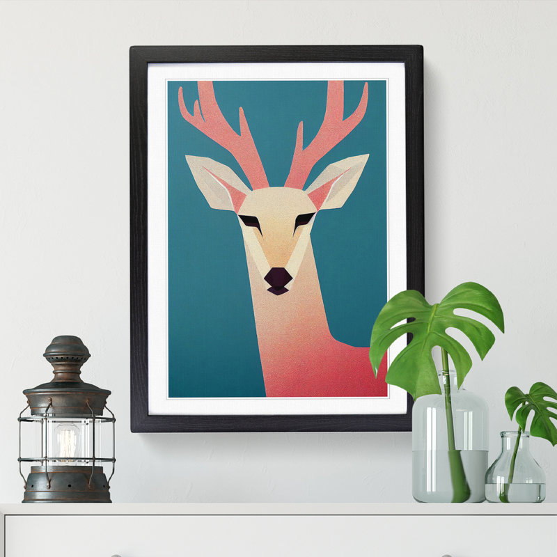 Andreis Deer Contemporary - Picture Frame Print, Black, 64cm H x 46cm W x 2cm D