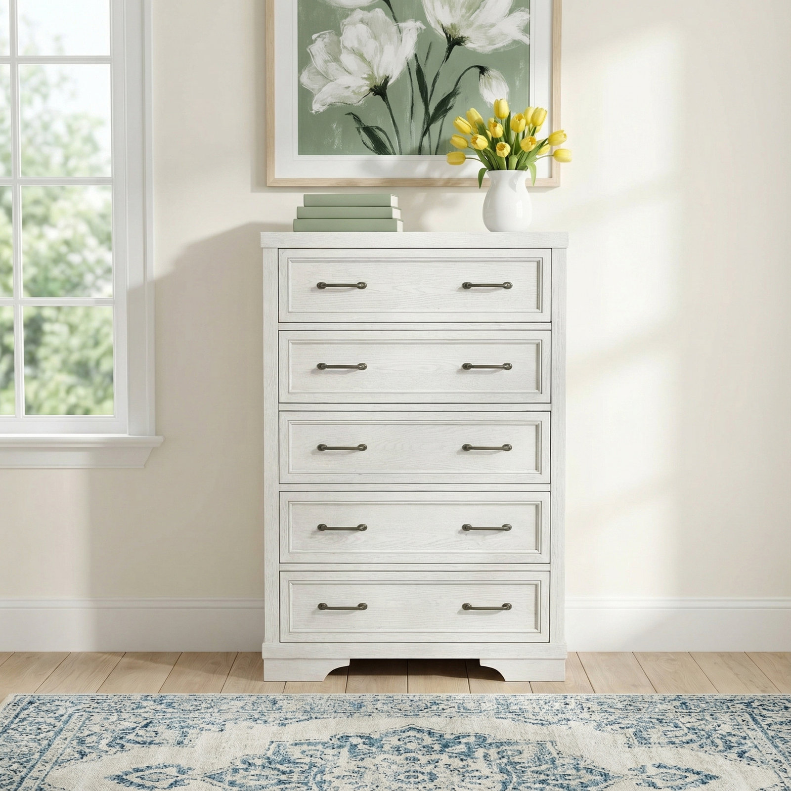 Danbury 5-Drawer Traditional Wood Chest, White Dove