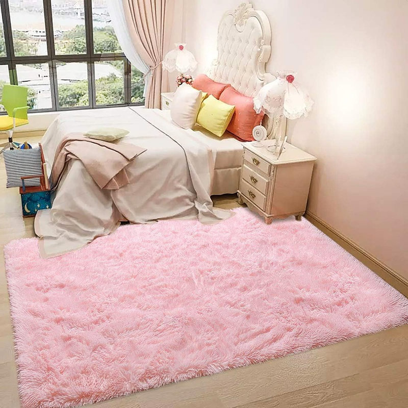 Ultra Soft Pink Rugs For Bedroom 4X6 Feet, Fluffy Shag Area Rugs For Living Room, Large Comfy Furry Rug For Girls  Baby Room Decor, Non Slip Nursery Modern Indoor Fuzzy Floor Carpet