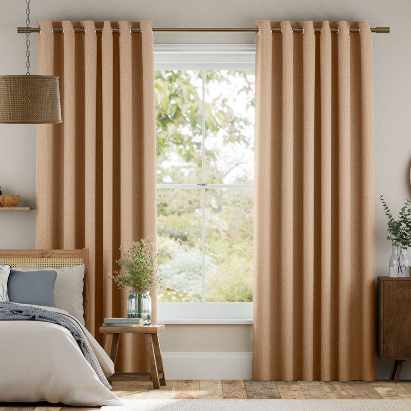 Luxury Ready Made Blackout Eyelet Thermal Curtains (Set Of 2) , 228cm Width x 228cm Drop, Beige