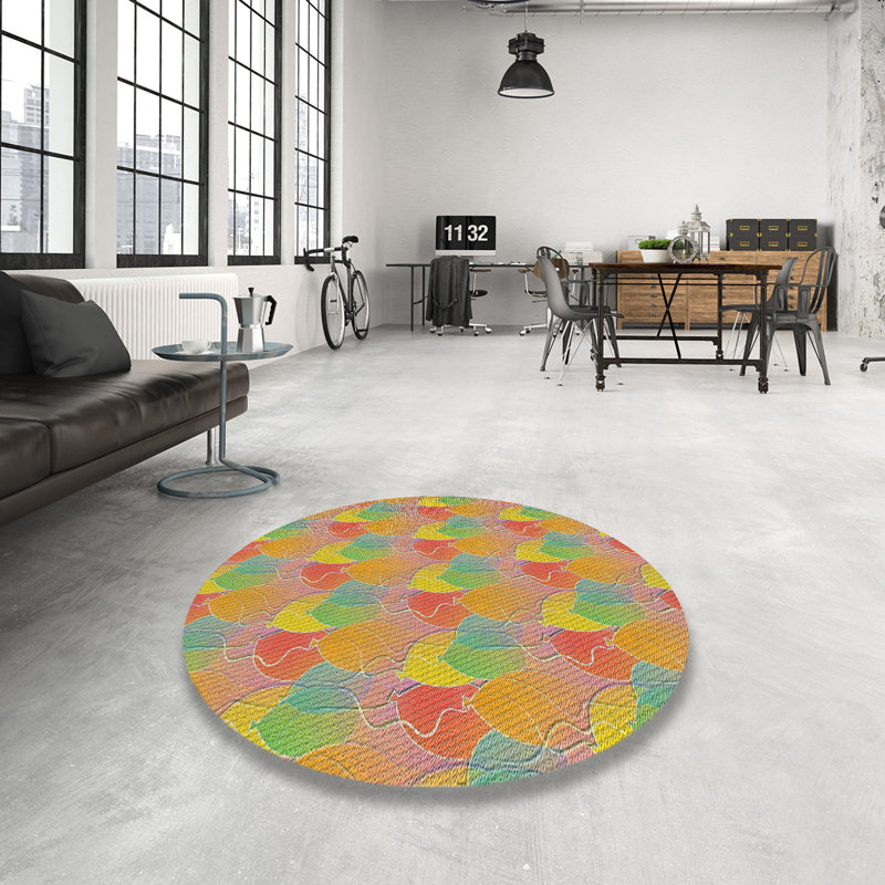 Tapis vert/rouge à motifs, Rond 3 pi
