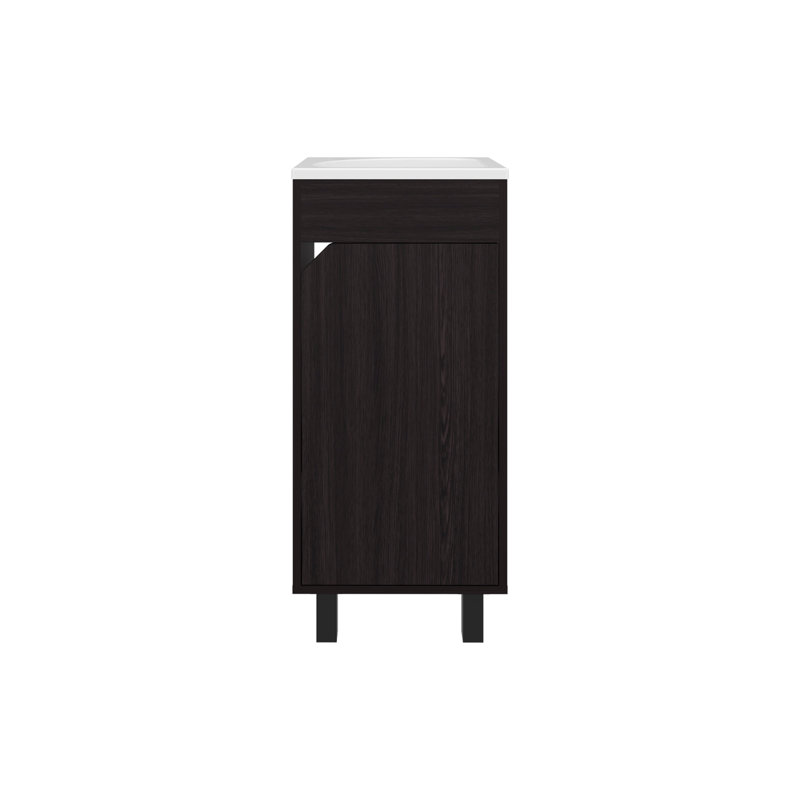 Bethel Wide One-Door Cabinet, Free Standing Vanity With And Two Shelves, Bathroom Storage, Black