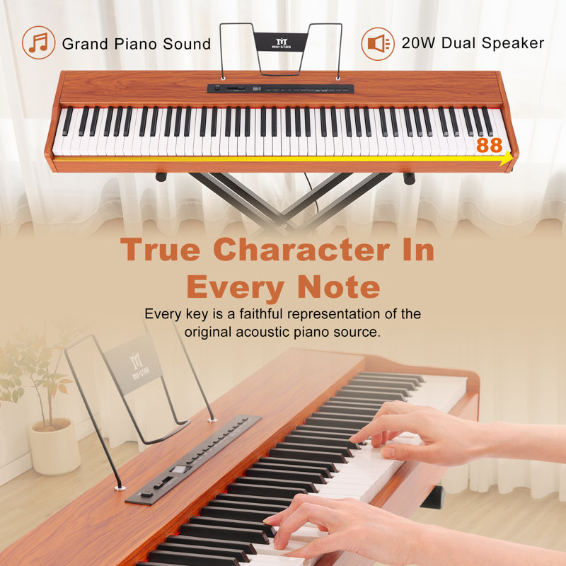 Fashion Wood 88 Key Portable Electric Piano With Stand, Orange