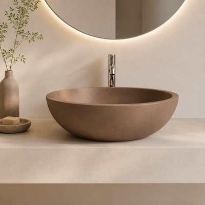 24" x 13.8" Brown Concrete Oval Vessel Bathroom Sink