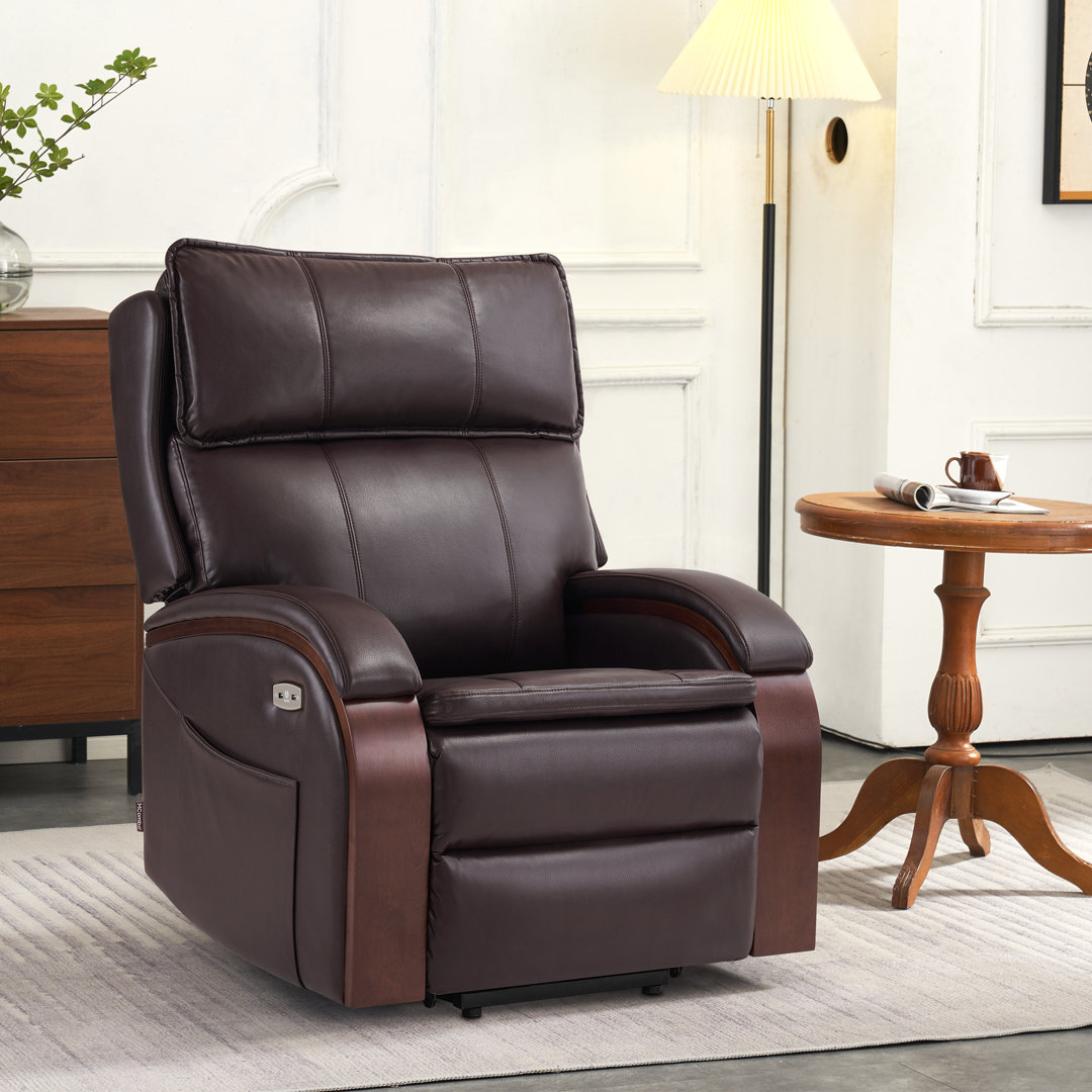 Yreka Power Recliner Lift Chair with Solid Wood Armrest, Massage, Heat and Adjustable Headrest, Faux Leather Red Barrel Studio® Leather 
