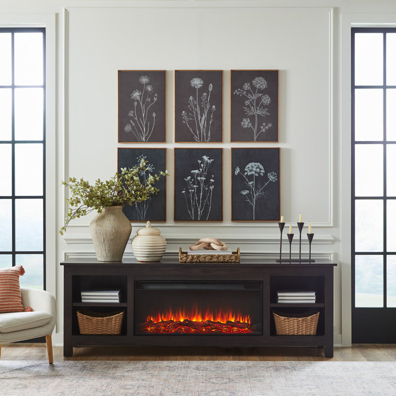 Charley 84" Electric Fireplace TV Stand, Dark Oak