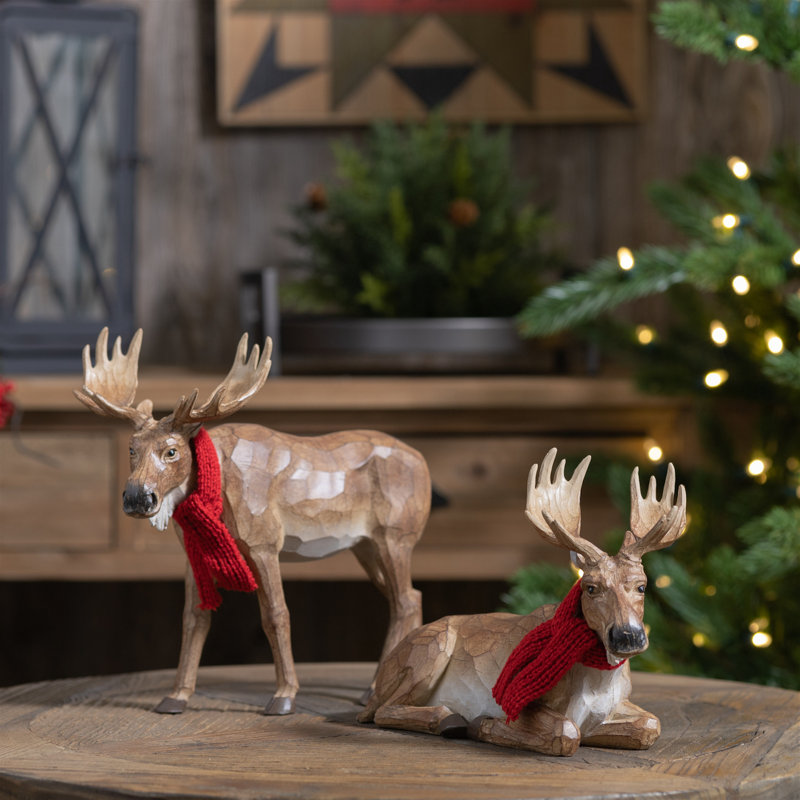 Orignal d'hiver sculpté avec écharpe (ensemble de 2), H 7 po x l 3,5 po x P 9,5 po