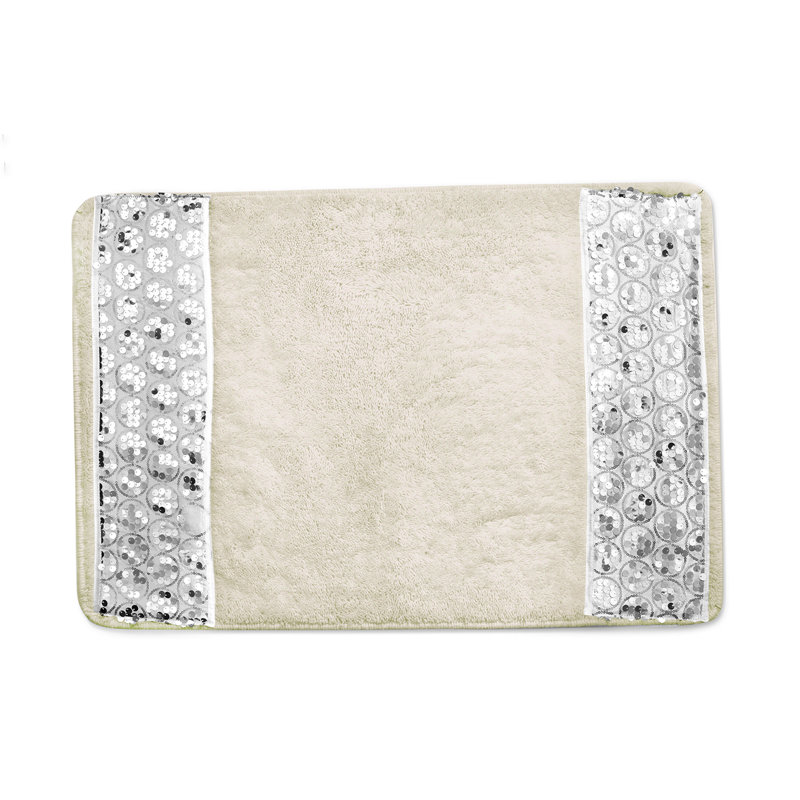 Chandrell Cotton Blend Non-Slip Bath Rug, White