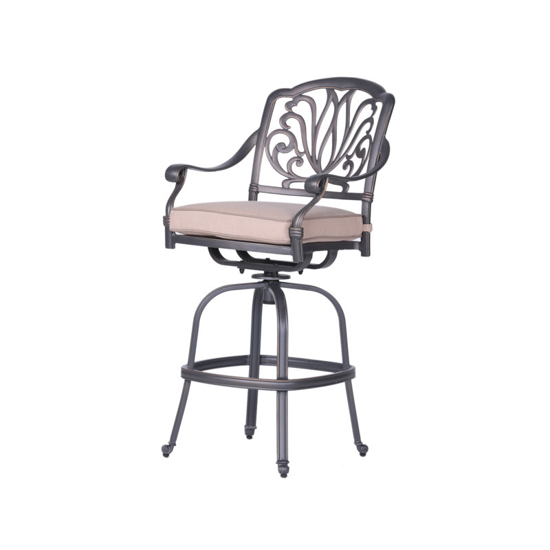 Tabouret de bar avec coussin Kaneidra, Tissage uni Sunbrella® Plainweave Spectrum sable