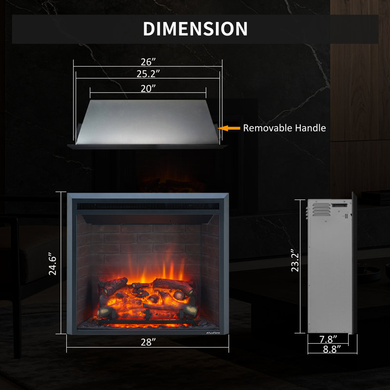 Puraflame Ayame 26" Electric Fireplace Insert with Fire Crackling Sound, Remote Control, 750/1500W, Black