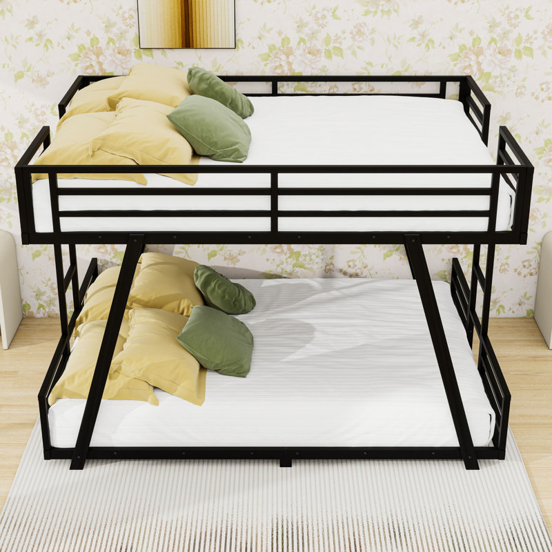 Metal Bunk Bed with Dual Ladders and Reinforced Stability, Full Over Full