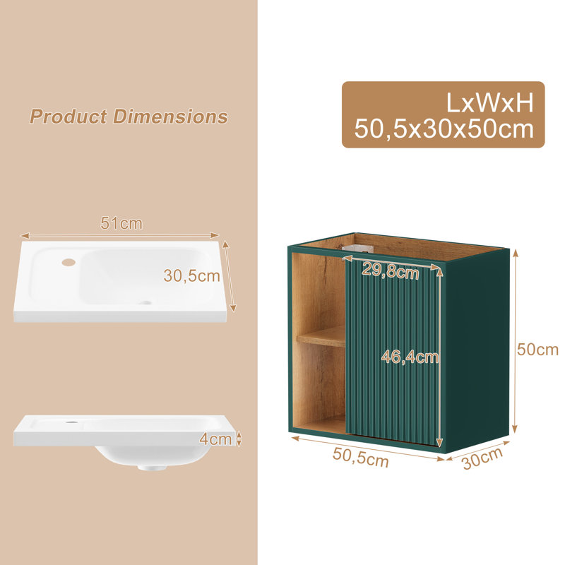 500mm Single Bathroom Vanity with Basin, Dark Green