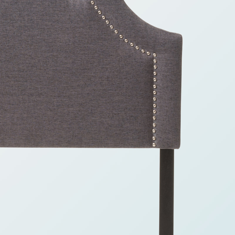 Myshawn Dark Gray Nail Head Trim Upholstered Twin Headboard, 25.51" H X 38.57" W X 2.23" D, Dark Grey
