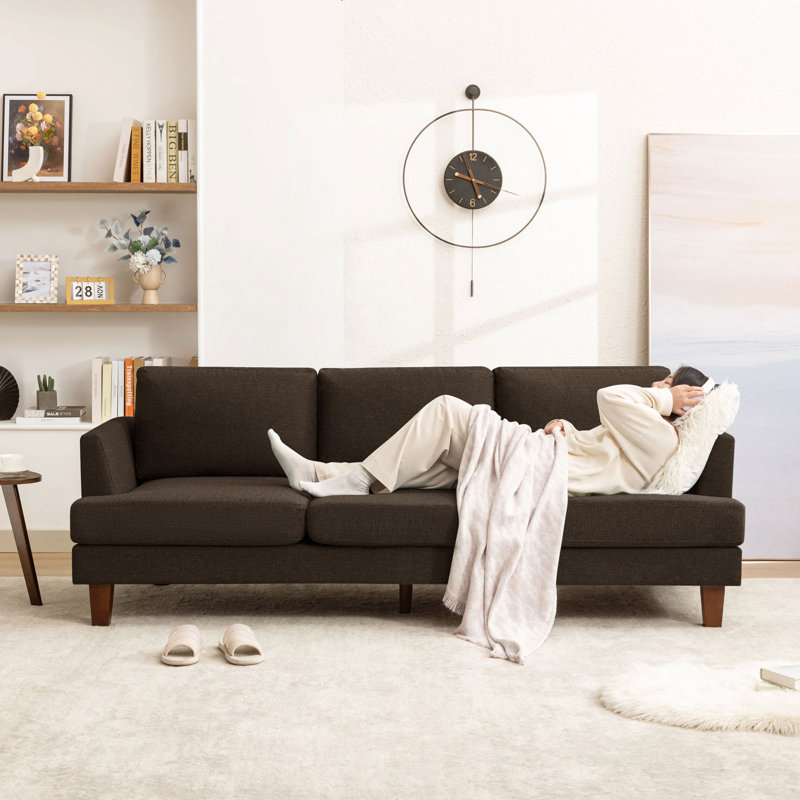 89" Upholstered Square Arm Sofa Couch 3 Seater Sofa for Apartment, Brown