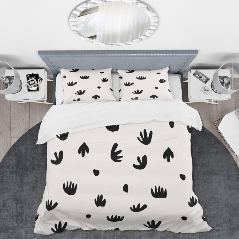Retro Little Abstract Leaves - Ensemble de housse de couette moderne - Polyester en microfibre