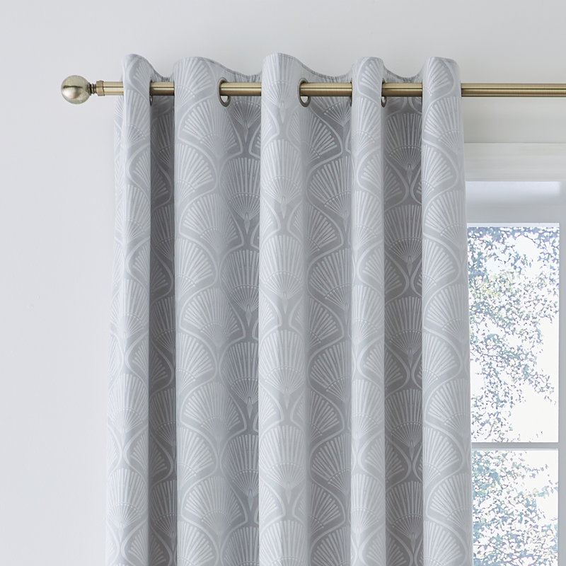 Art Deco Pearl Lined Eylet Curtains, Width 168 x Drop 183cm, Silver Grey