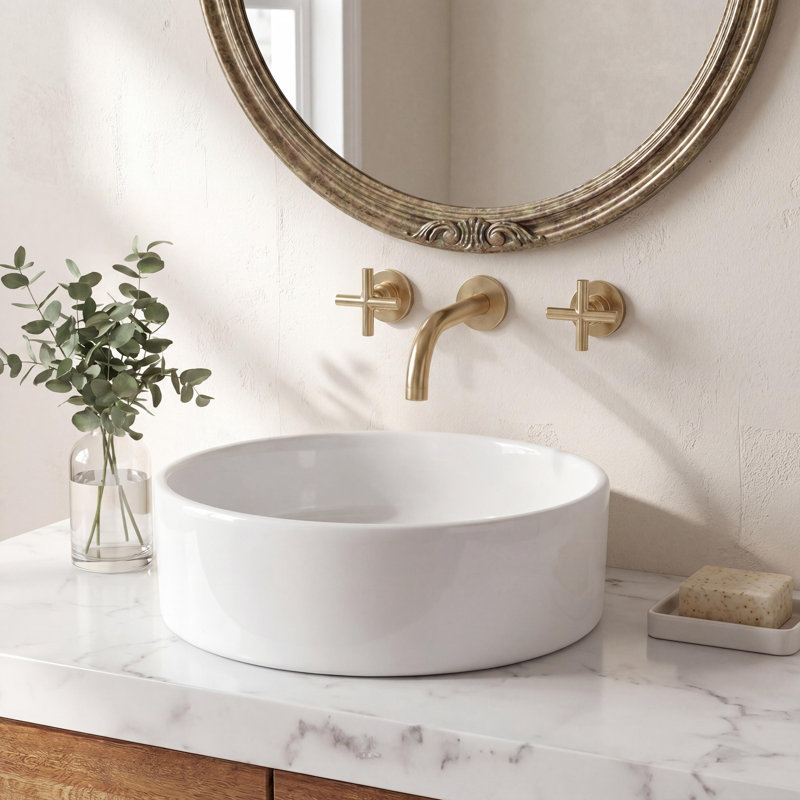 Lavabo vasque de salle de bain rond contemporain en céramique lustré 14,25 po Aura