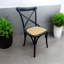 Modern 46cm Upholstered Cross Back Dining Chair - Black Rattan Seat Bistro Side Chair for Dining Room, Kitchen and Café