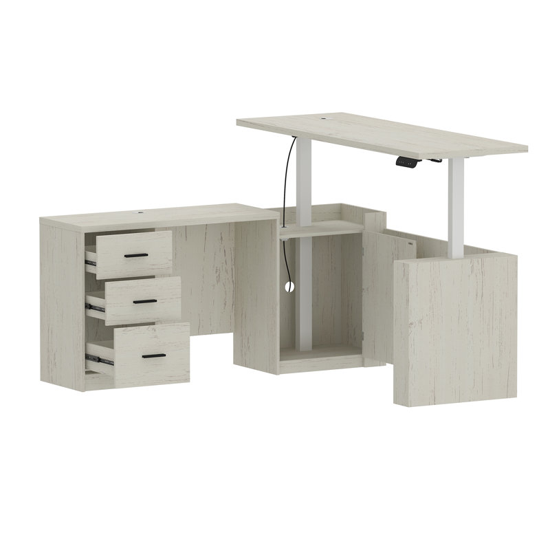 Bureau de direction à 3 tiroirs en L 63 po avec bibliothèque l 63 po