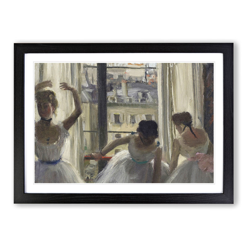 Three Ballet Ballerina Dancers by Edgar Degas - Picture Frame Painting, 48cm H x 65cm W x 2cm D, Black