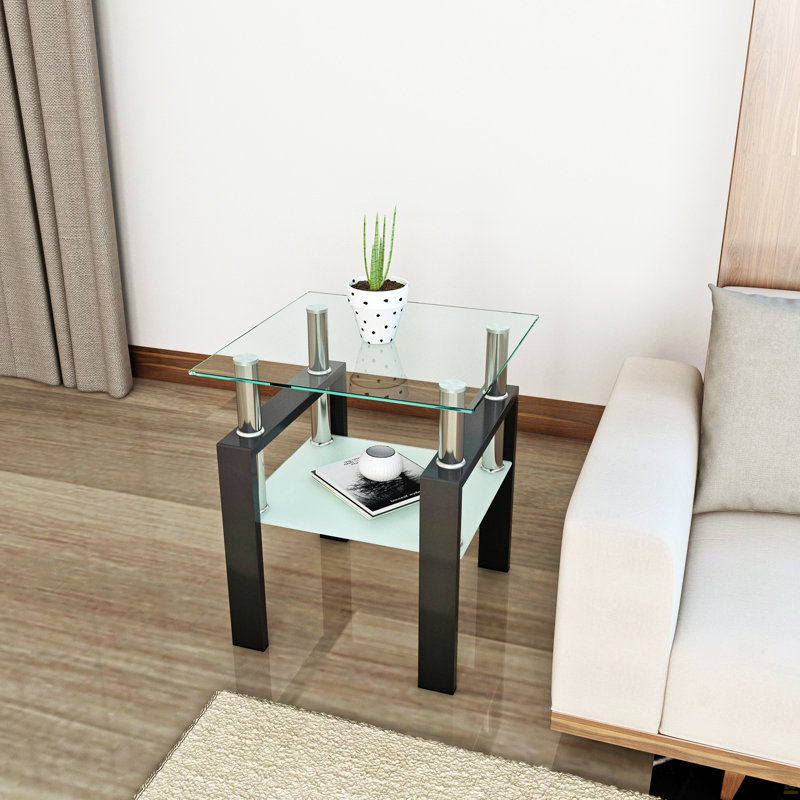 Table basse en verre trempé 1 pièce, Transparent, 1, Noir