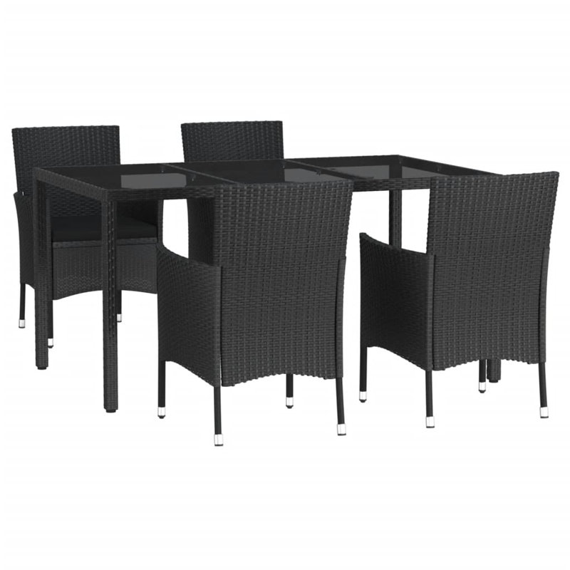 Ensemble de 4 ensembles de salle à manger d'extérieur noirs, Coussin noir / structure noire