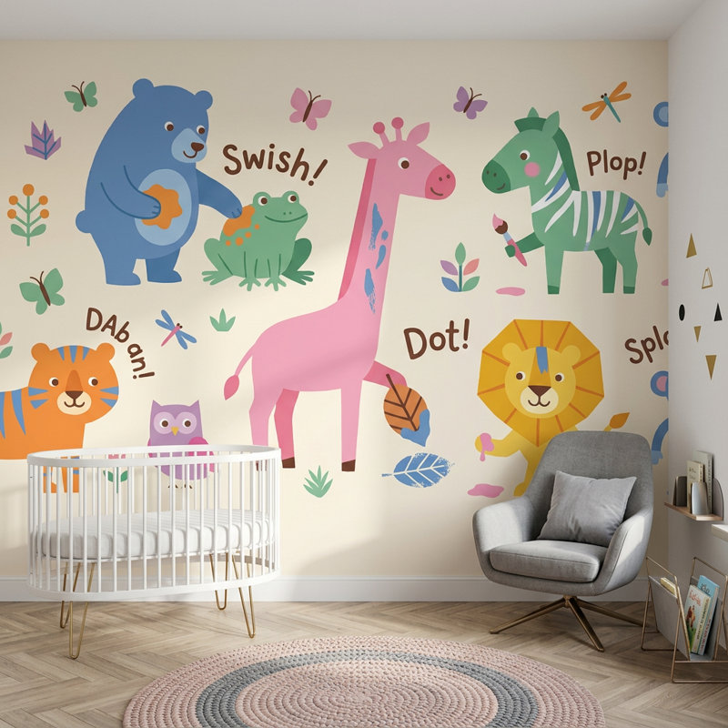 Papier peint pour enfants, animaux dessinés, 100 po x 96 po, Non tissé