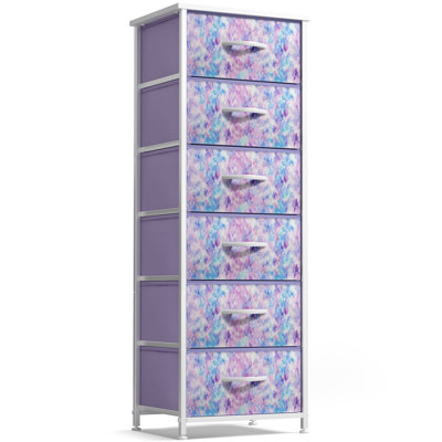Sorbus Narrow 6 Drawers Nightstand with Steel Frame, Wood Top, Easy Pull Fabric Bins for Home, Bedroom, Office & Dorm, Tie-Dye Purple